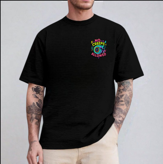 "No Creeps Allowed" Pocket Logo - Car Guy Tee – Turbo Neon Graphic T-Shirt for Car Enthusiasts